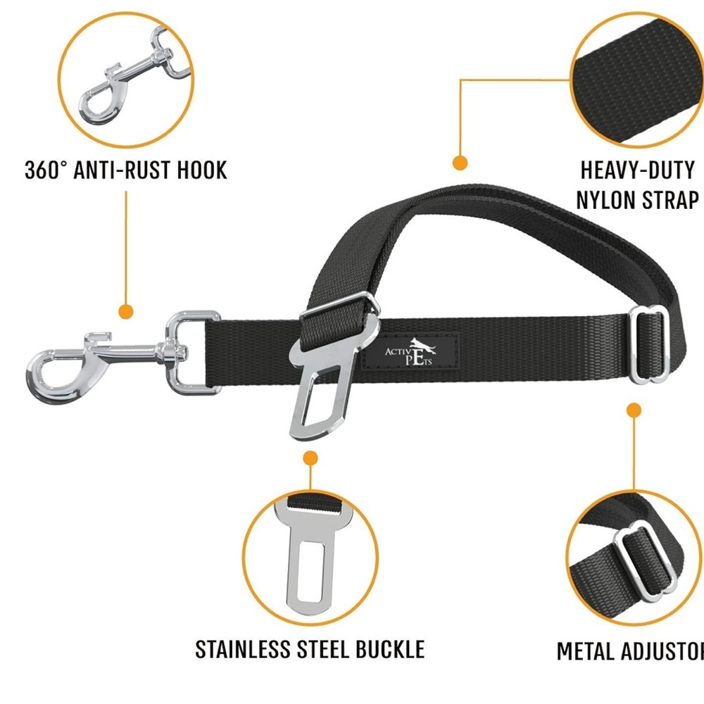 Doggy Seat Belt-All Black with Silver hardware(harness & collar not included)